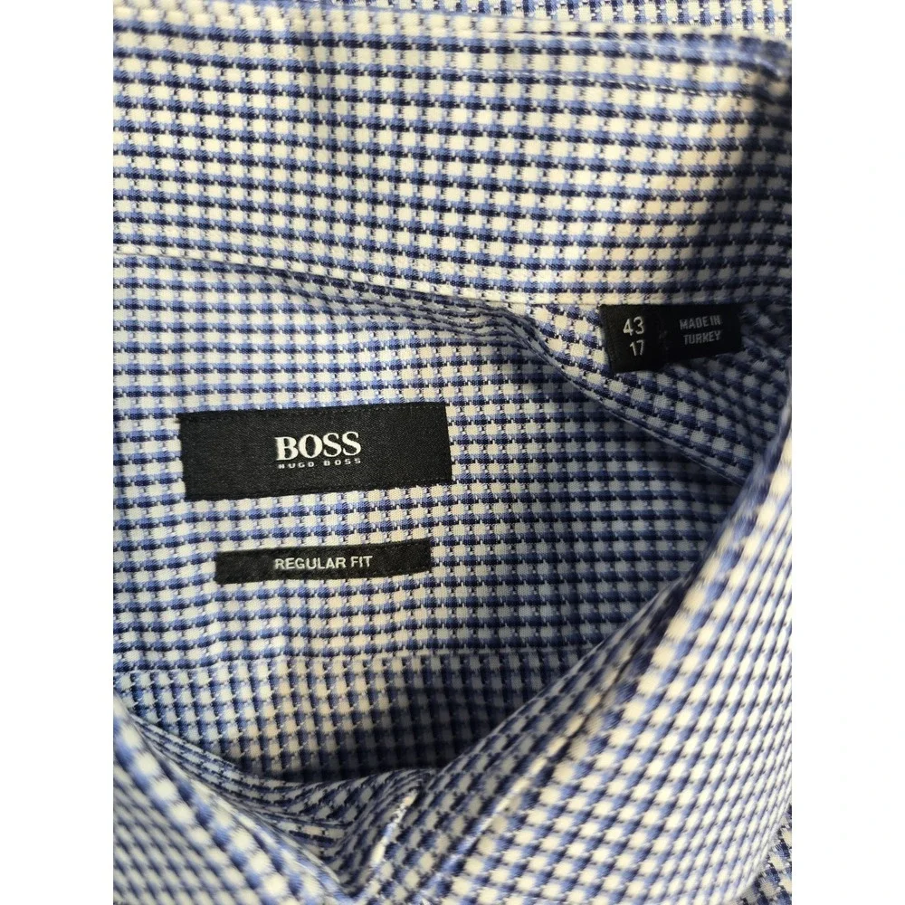 Hugo Boss Men's Dress Shirt 17 XL Blue Checkered